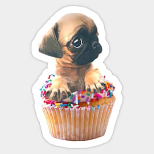 Cute Baby Cupcake Pug Sticker